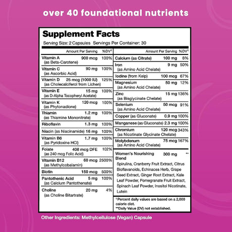 Suplemento multivitamínico diario para mujeres  veganas