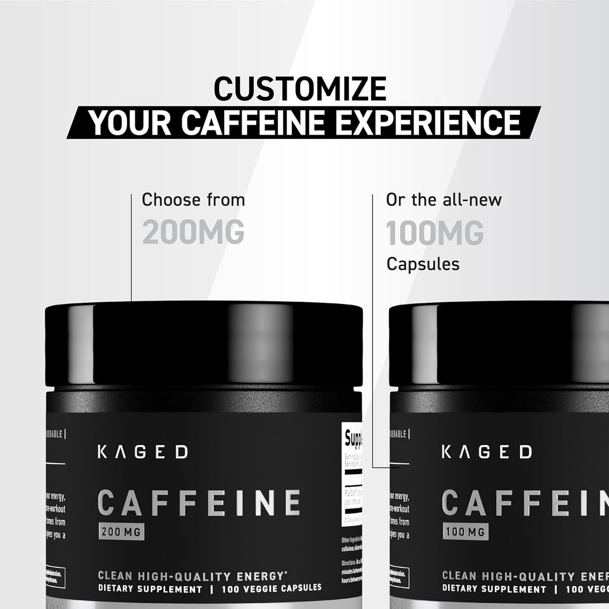 Suplemento de cafeína Kaged 100mg, sin nervios, 100 pastillas