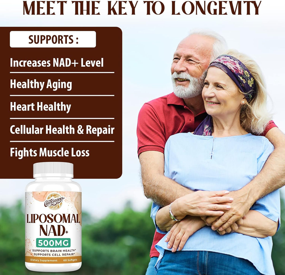 Suplemento liposomal NAD+ 500 mg envejecimiento saludable 60