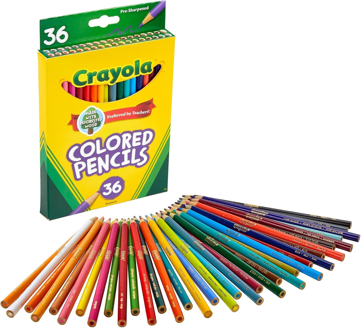 Crayola Juego de lápices de colores, suministros escolares, colores surtidos, 36 unidades, largo