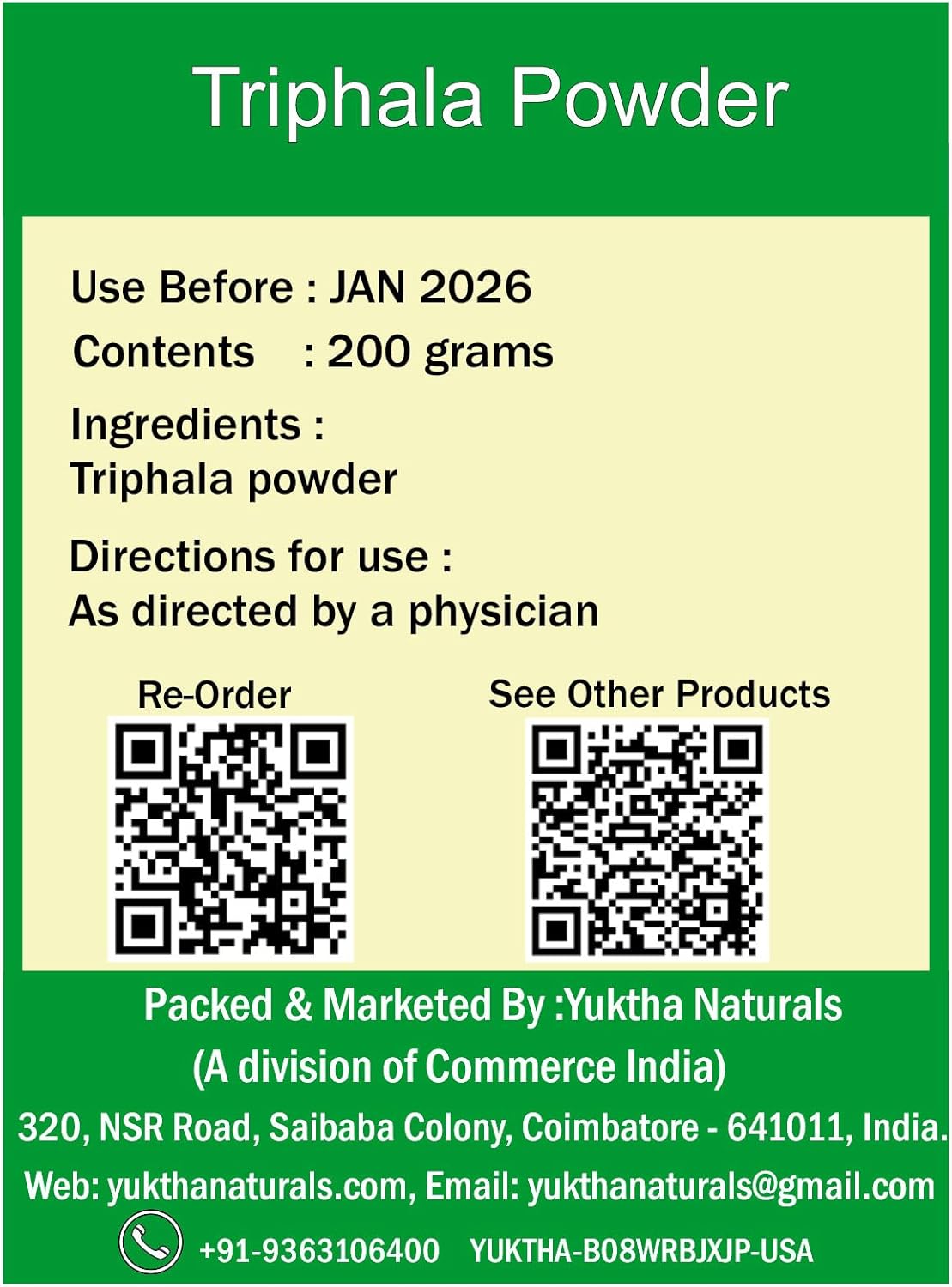 Suplemento Naturals Triphala Powder Churna  Powder 200g
