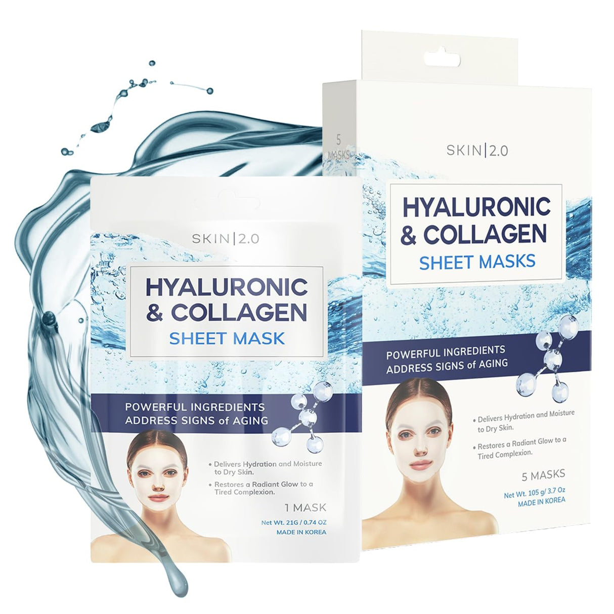 Máscara Facial de Ácido Hialurónico y Colágeno  Hidratante
