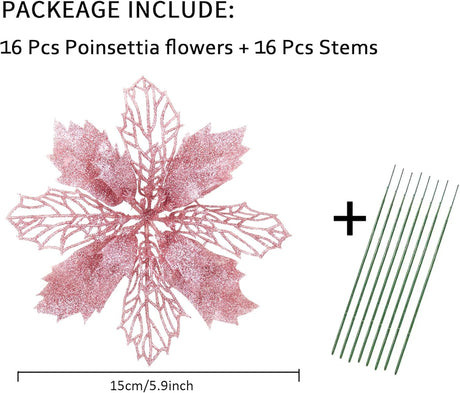 Flores Artificiales Poinsettia Wironlst 16 Pcs - Decoración Navideña