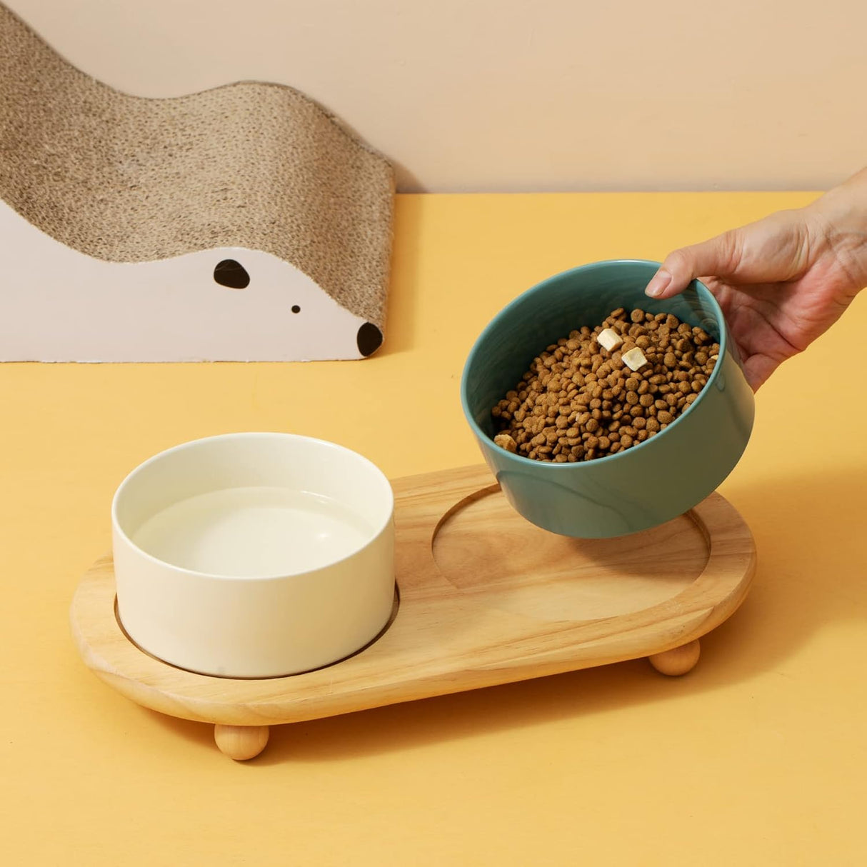 Havniva Cuenco elevado de cerámica para comida y agua