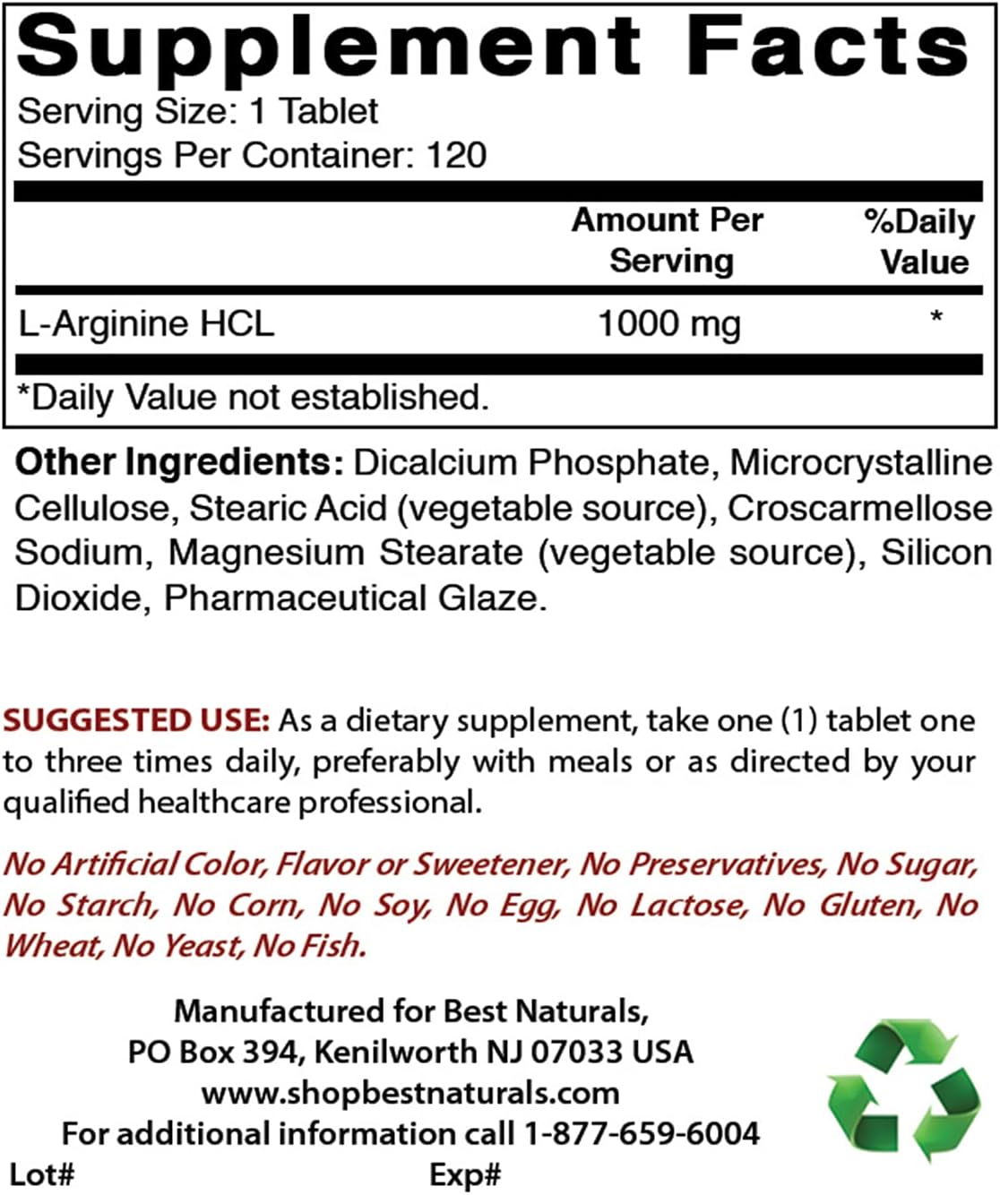 Suplemento L-arginina 1000 mg 120 und óxido nítrico