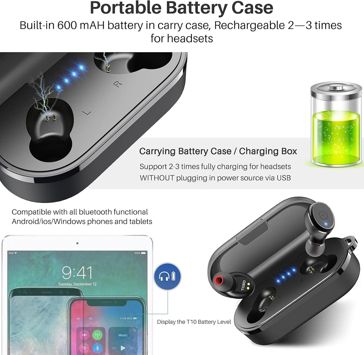 Auriculares TOZO T10, Bluetooth 5.3, sonido premium, IPX8