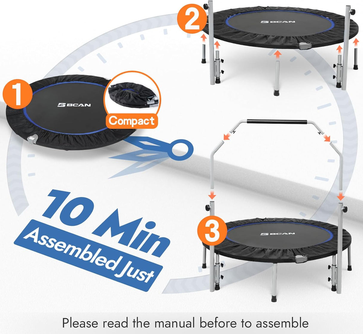 Trampolín Plegable BCAN 40/48 330/440lbs con Manillar Ajustable