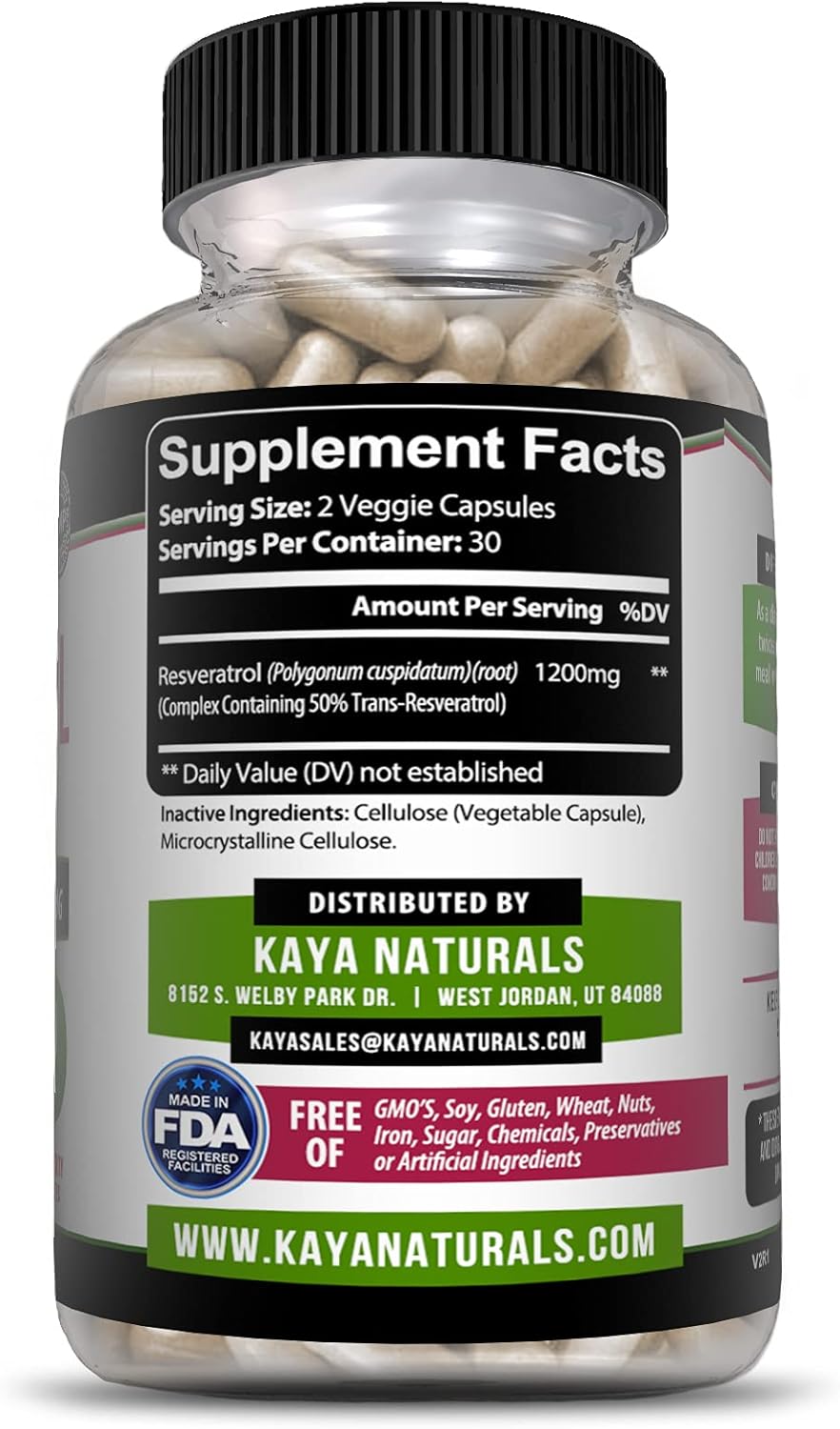 Suplemento Cápsulas de resveratrol  antienvejecimiento 60 u