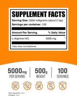 Suplemento L-Arginina HCl BulkSupplements, 5000mg, 500g