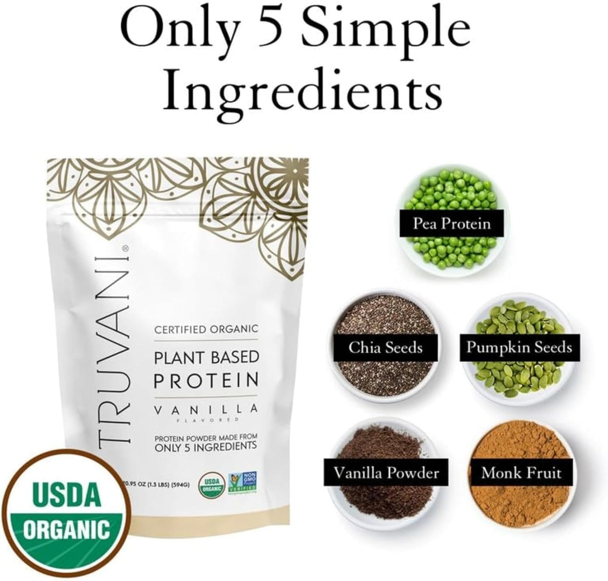 Proteína Vegana Truvani 20g Orgánica | Keto, Sin Gluten, Sin Azúcar