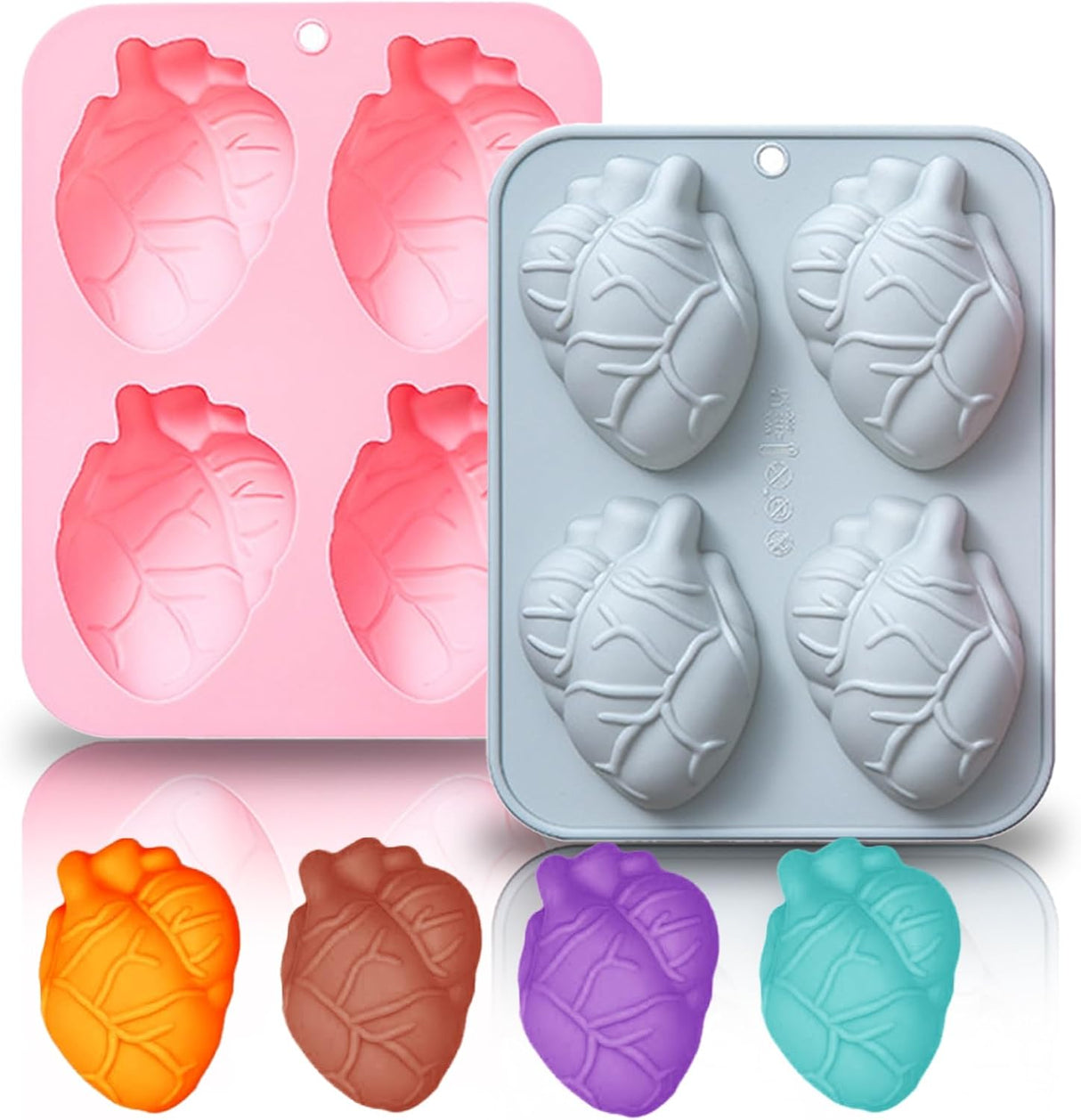 Moldes de Silicona para Chocolate, 2 Piezas, Corazón 3D