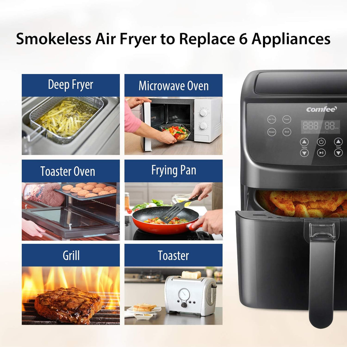 Freidora de aire COMFEE 5.8Qt 1700W, 8 funciones, digital