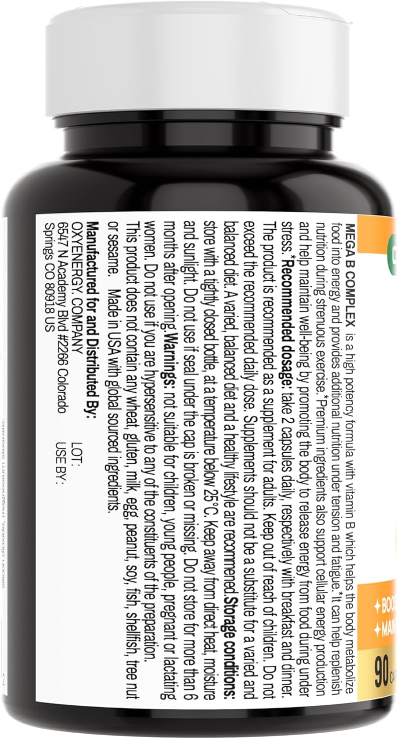 OxyEnergy Mega Vit B Complejo, Salud Neurológica, 90 Cápsulas