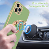 Hython Funda para iPhone 12 Pro Max con soporte de anillo [soporte de anillo giratorio de 360°] [forro de microfibra suave] Carcasa protectora de teléfono con borde de oro rosa, verde claro