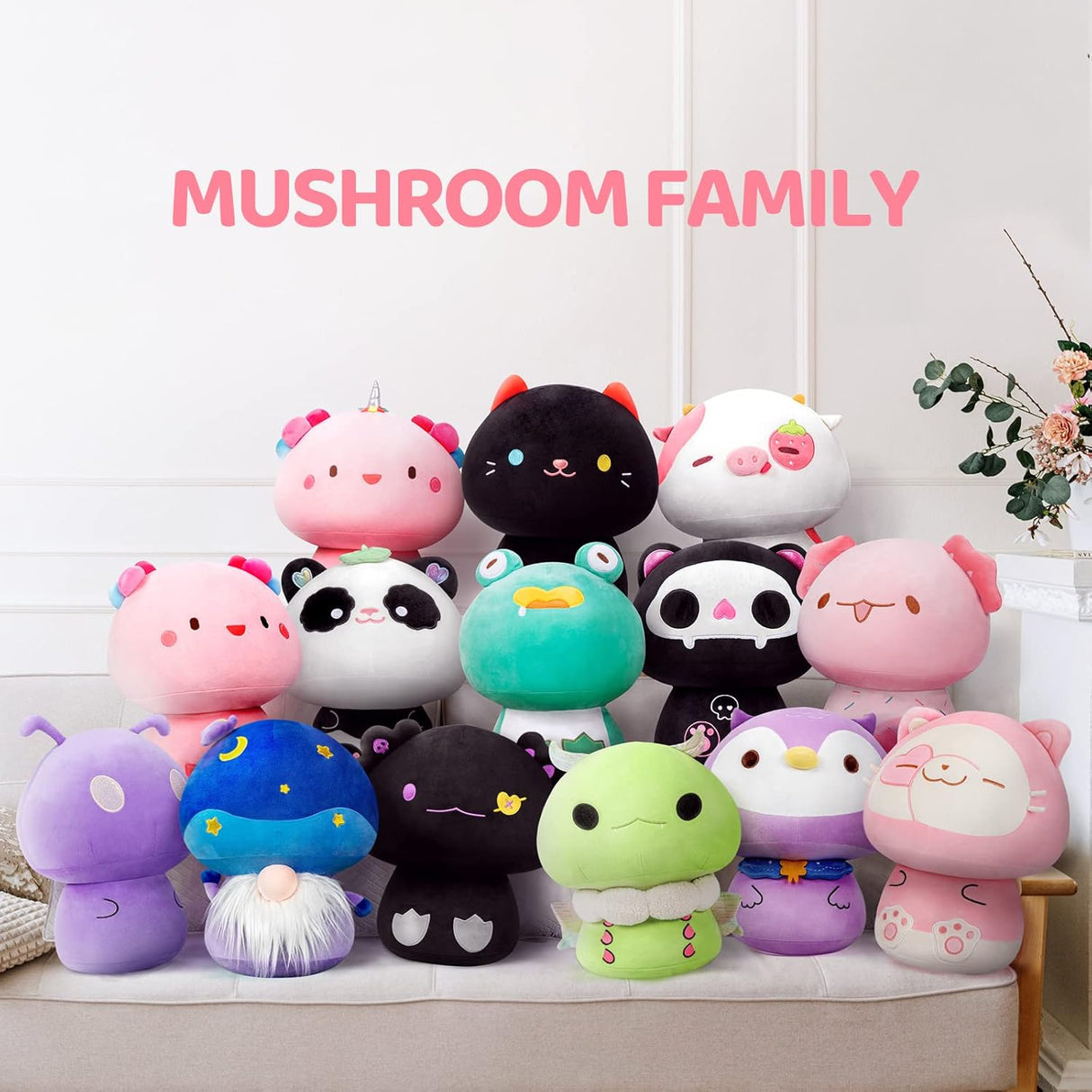 Peluche de hongos linda almohada de peluche de axolote negro