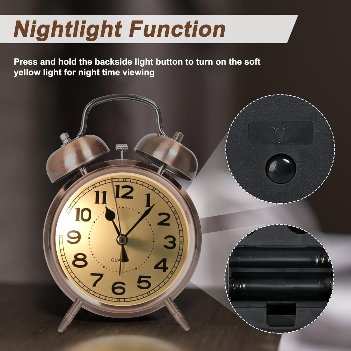 Reloj Despertador Super Ruidoso para Dormilones, 4" Silencioso