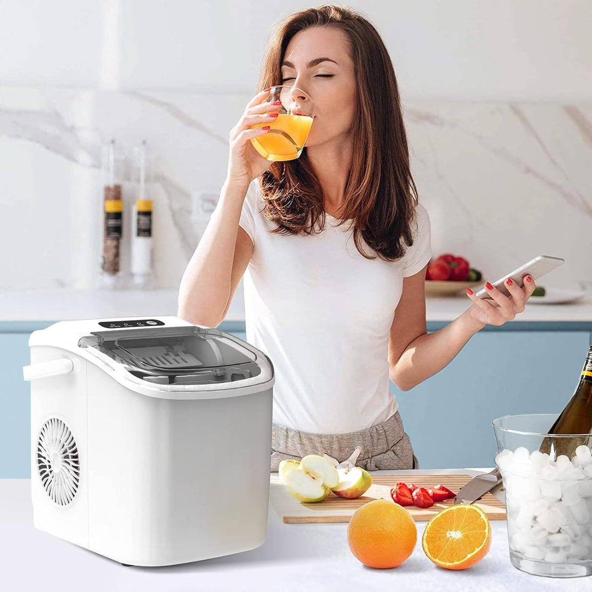 Máquina de Hielo Portátil, 9 Cubos en 6 Min, Auto-Limpieza