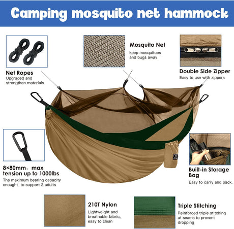 Hamaca Doble con Red Antimosquitos - Gold Armour - Camping Essentials