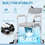 Silla de Ducha HOMCOM 4 en 1 con Ruedas y Respaldo