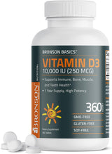 Suplemento de Vitamina D3 10,000 IU Bronson 360 Tabletas Non-GMO