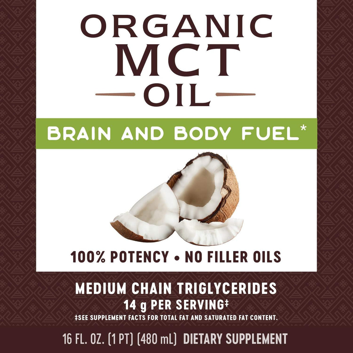 Suplemento Aceite MCT orgánico de coco  sin OMG sin gluten