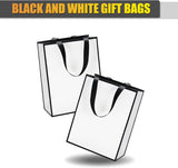 YUEYANG Bolsas de regalo medianas en blanco y negro, paquete de 10 bolsas de regalo de 8 x 4.25 x 10.5 pulgadas con asas de cinta para bodas, cumpleaños, vacaciones, venta al por menor, tienda,