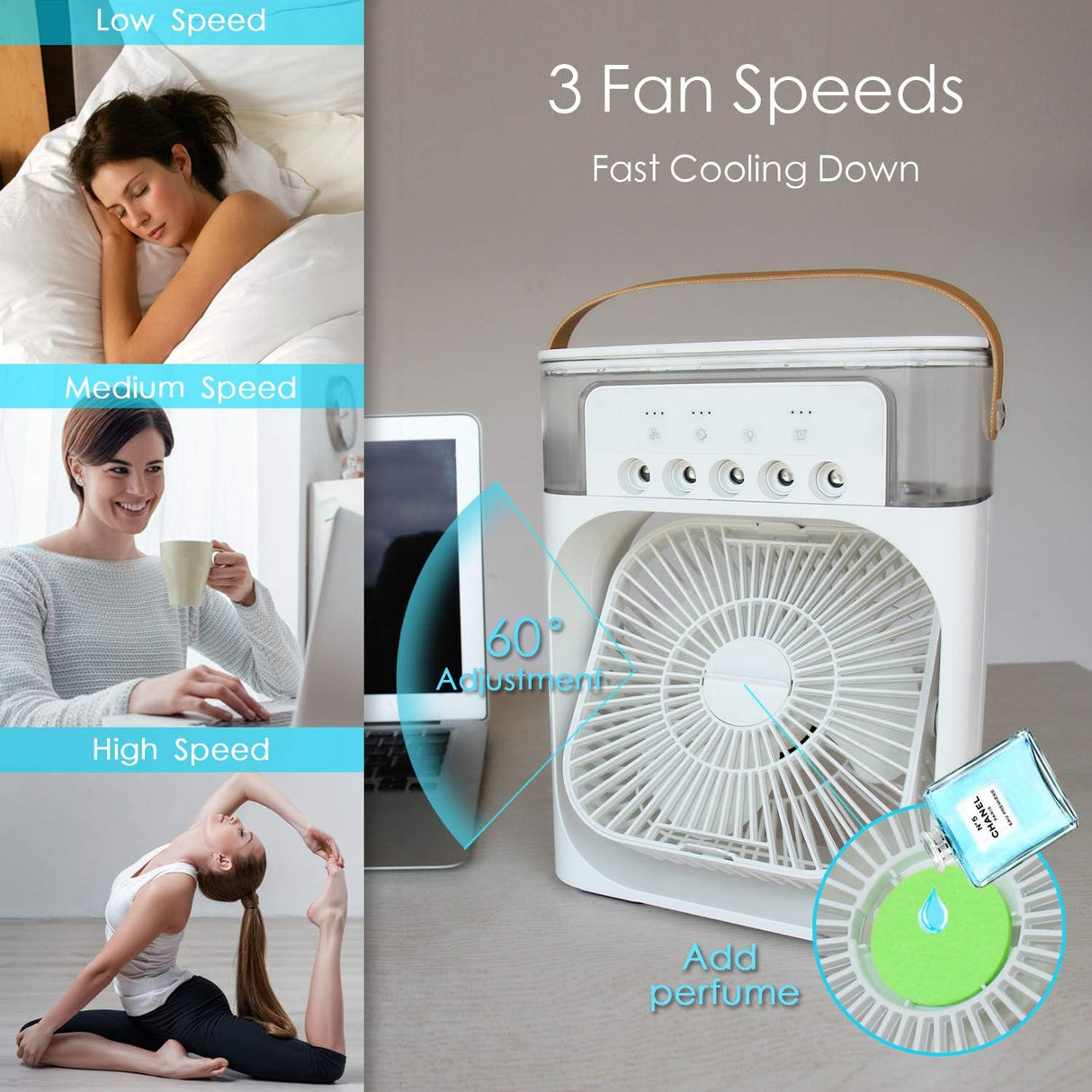 NTMY mini enfriador de aire evaporativo con luz LED.