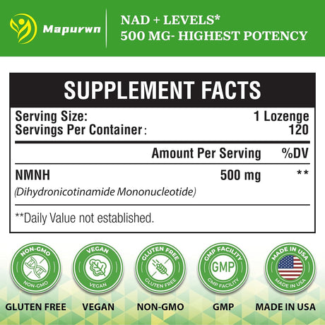 Suplemento NMNH 500mg de NMN, Antienvejecimiento, 120 cápsulas