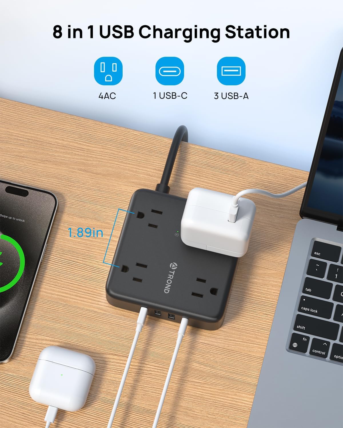 TROND Regleta de alimentación , cable de extensión de 5 pies