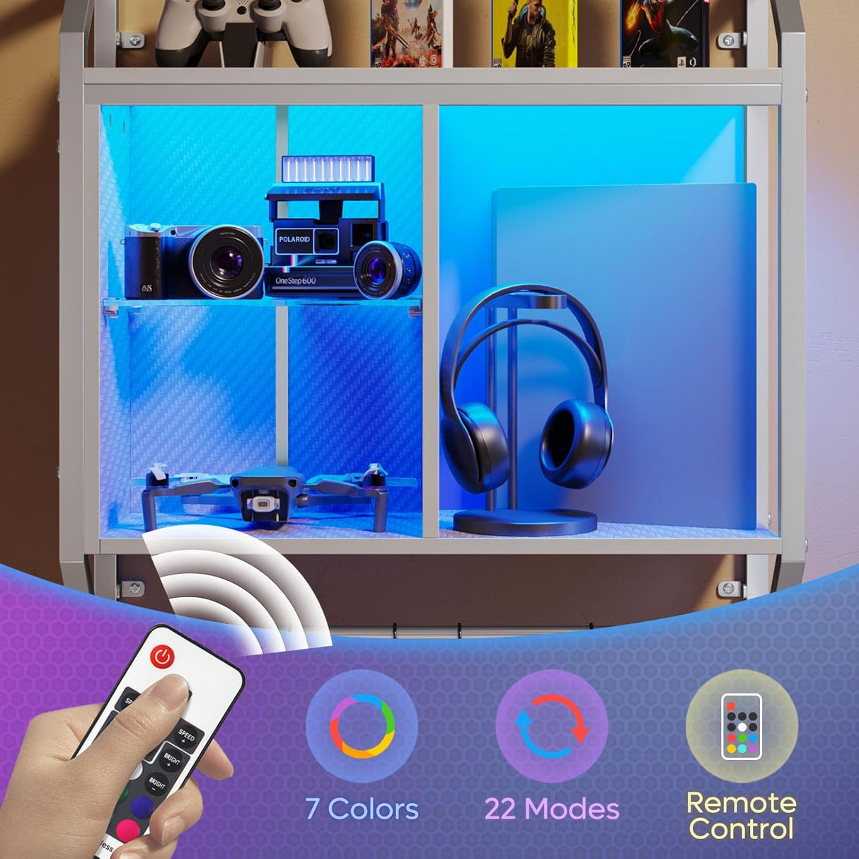 Estantería Flotante LED Bestier, Ajustable, 25 con Ganchos