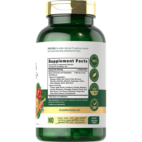 Suplementos Alimenticios de frutas y verduras 250 cápsulas