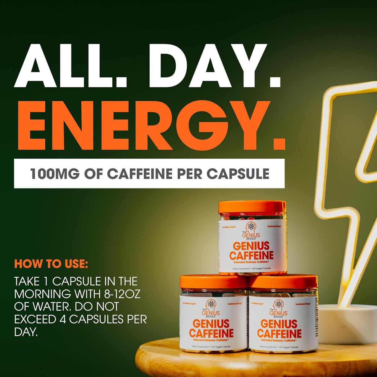 Suplemento de cafeína Genius energía sostenida concentración