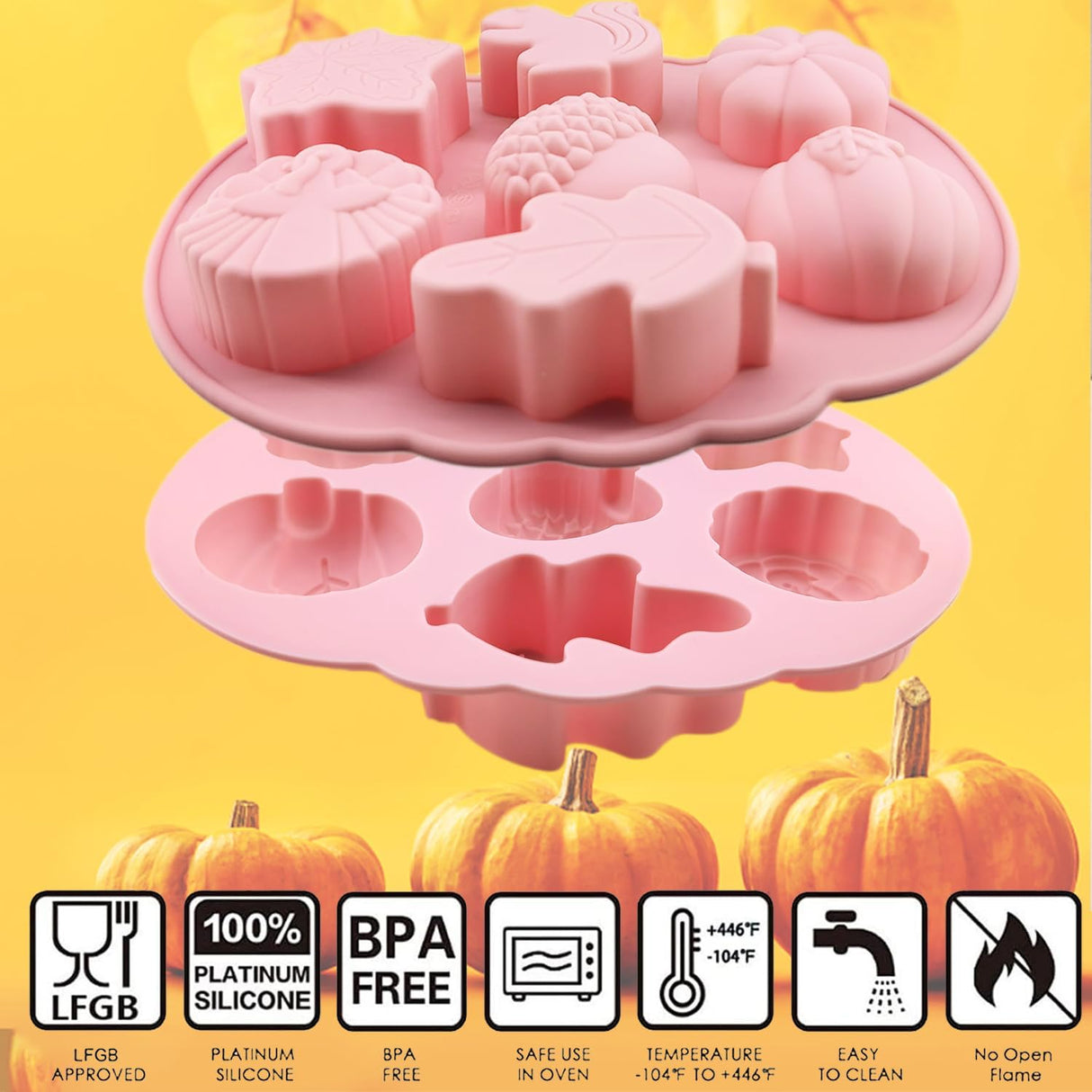 Molde de Silicona 3D Calabaza Fall - 2 Pcs para Dulces y Tartas