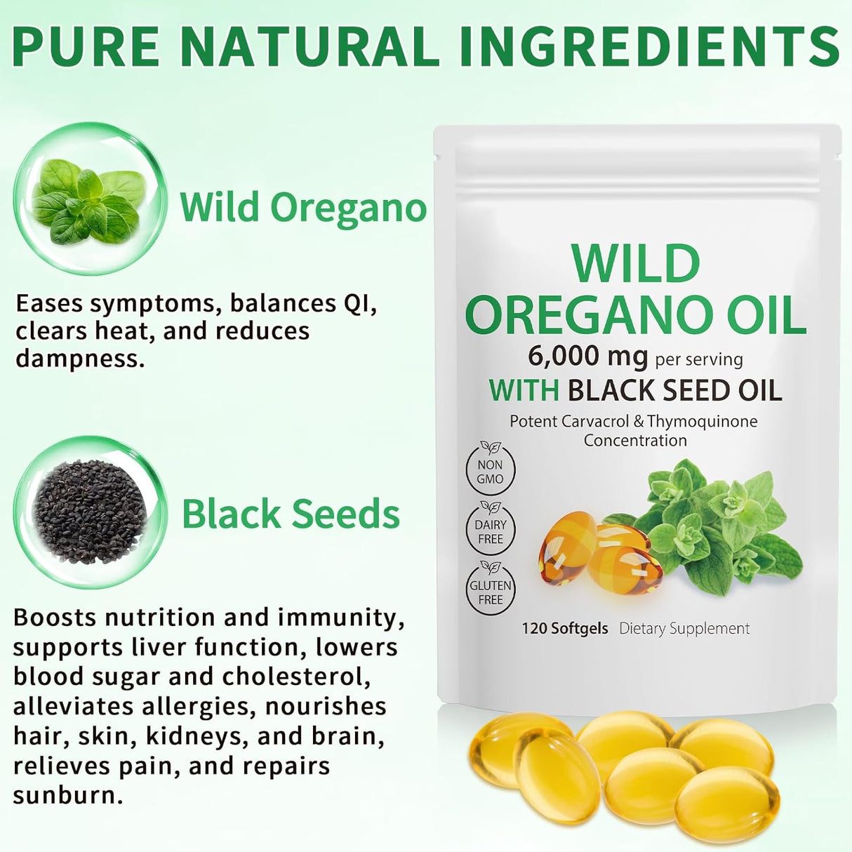 Óleo de Orégano en Softgels, 120 cápsulas, Orgánico, Non-GMO