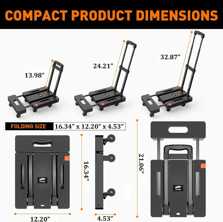 Carretilla Plegable Ronlap, Capacidad 500lbs, 6 Ruedas, Modelo