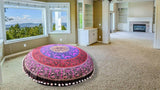 Funda bohemia para cojín, de 32 pulgadas, con diseño de mandala, para meditación, decorativa, otomana, grande, para exteriores, decoración del hogar, decoración de arte en el hogar, redonda, con pompones de algodón, cómoda