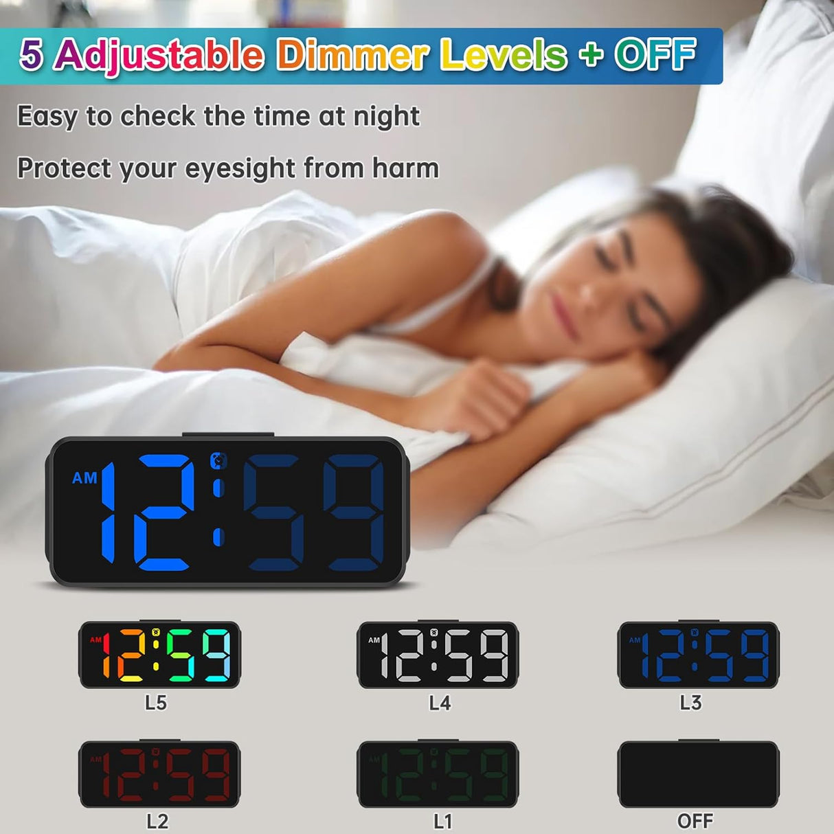 Reloj despertador digital pequeño, pantalla RGB, modelo plug-in
