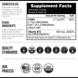 Folato de metilo orgánico 1000 mcg + B12, forma líquida sublingual