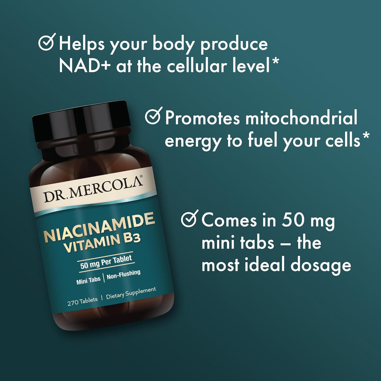 Suplemento de Niacinamida Dr. Mercola, 90 Tabletas, No-Flushing