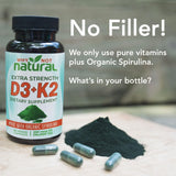 Natural Vitamina D3 K2 (MK-7) con Espirulina Orgánica 10,000 IU