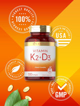 Suplemento de Vitamina K2 y D3 Carlyle, 300 Softgels, 200mcg K2