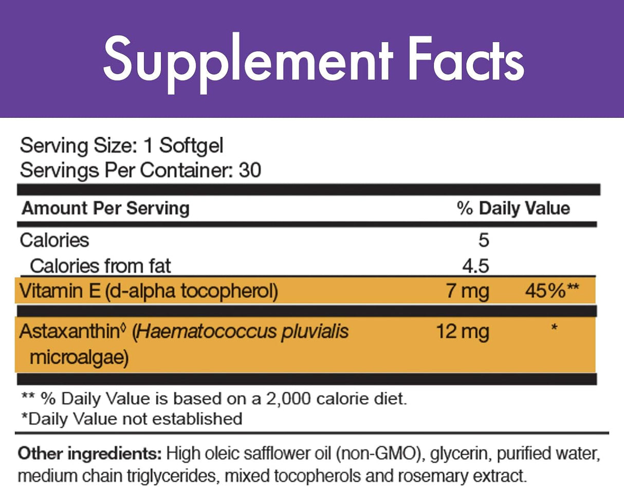 Suplementos Alimenticios Astaxantina 12 mg cápsulas blandas