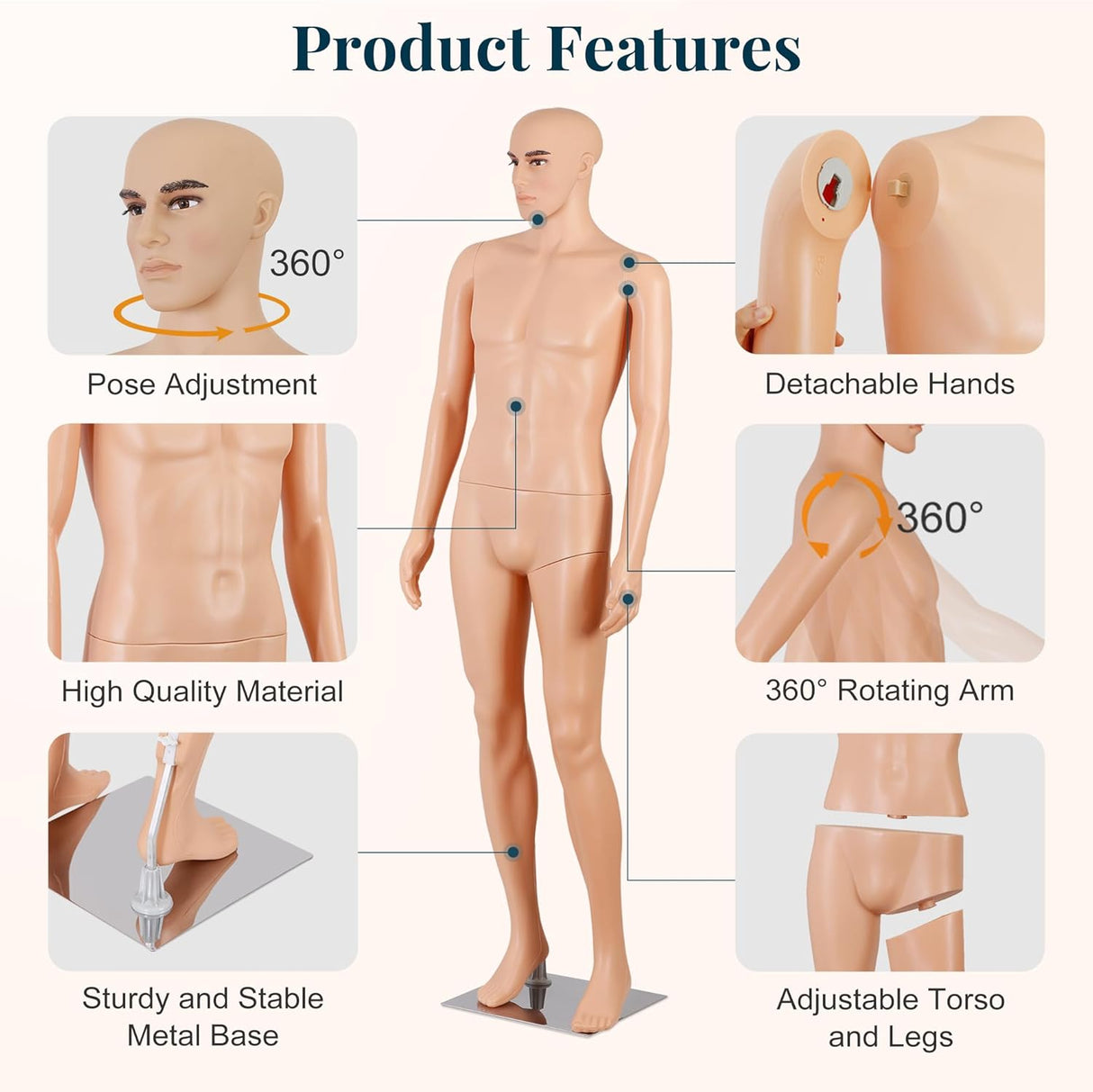 Maniquí ZENY Hombre 73 Ajustable, Rotación 360°, Detachable