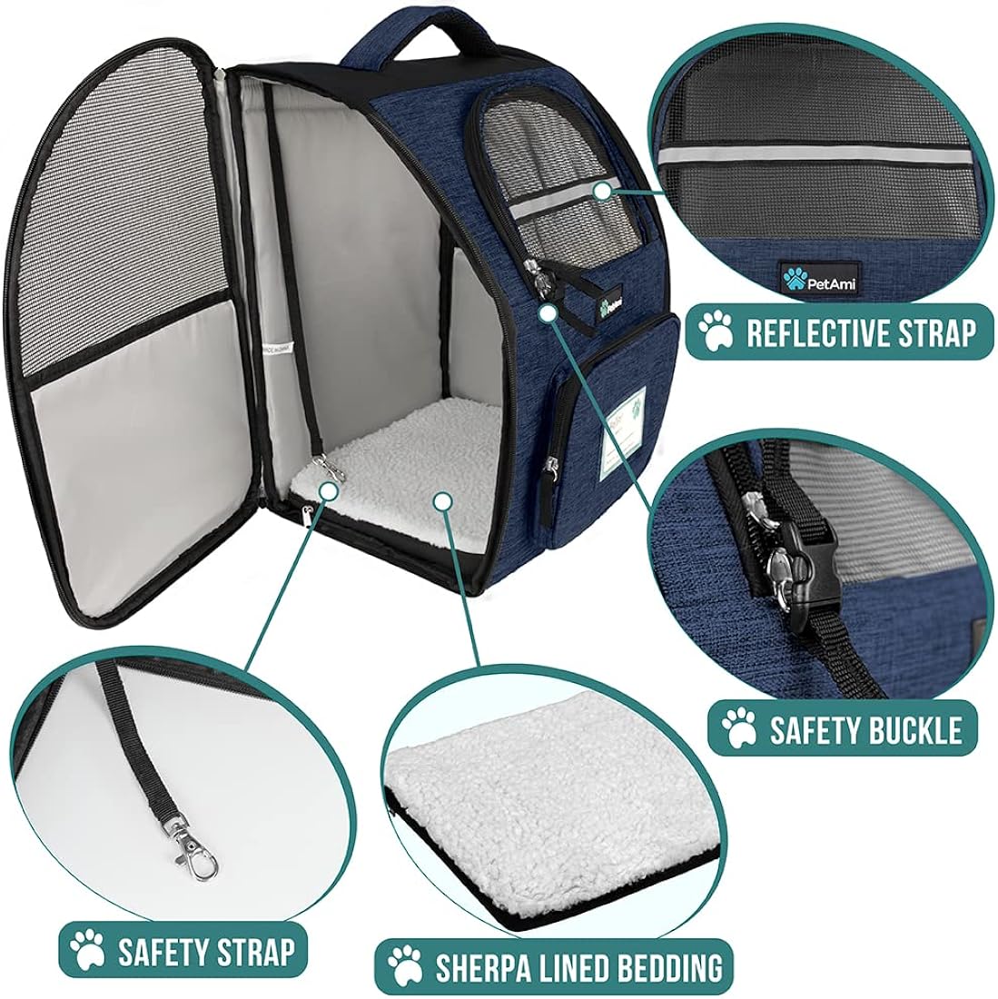 Mochila de lujo para gatos entrada de dos caras azul