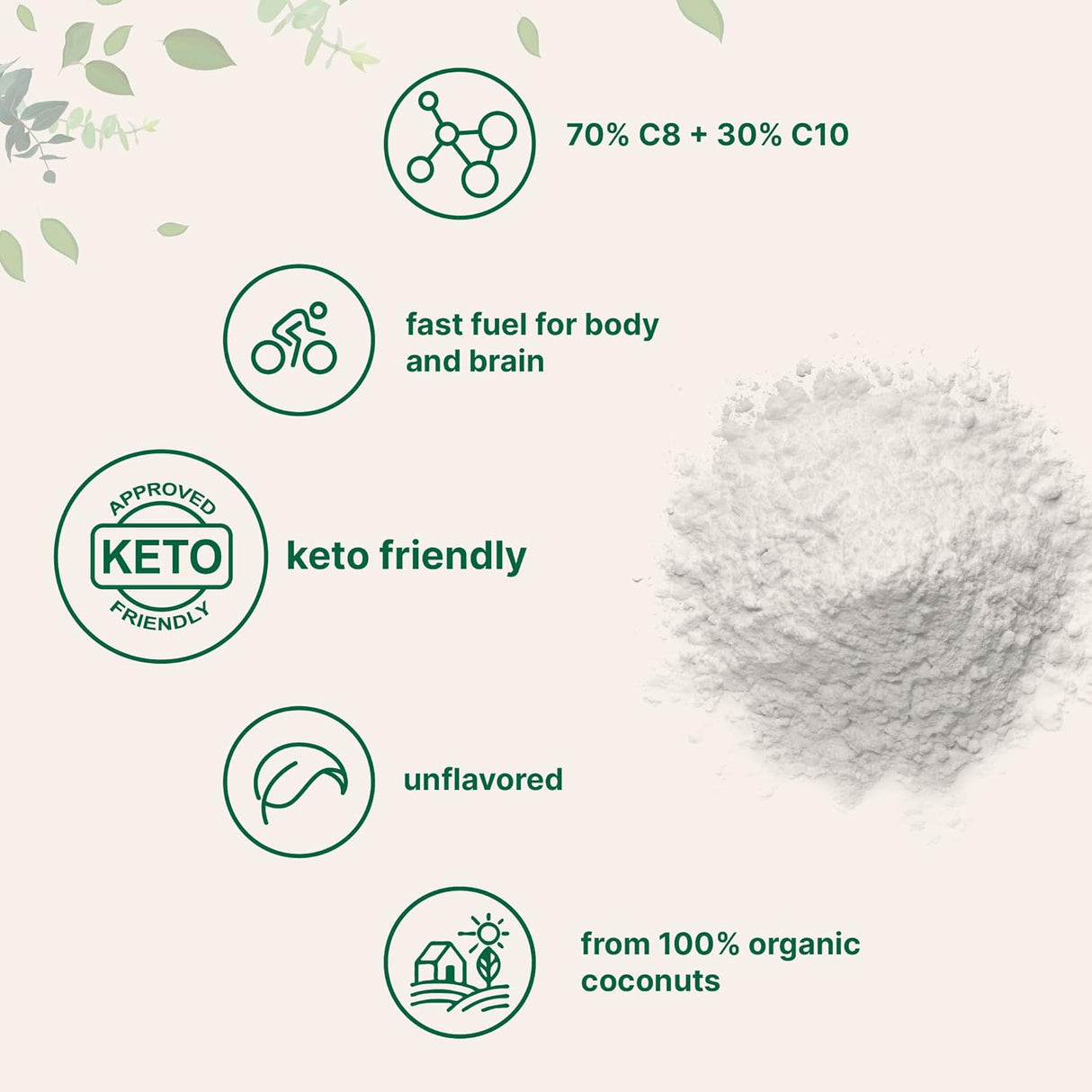Suplemento Aceite orgánico MCT en polvo con fibra prebiótica