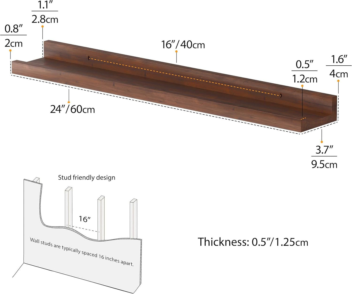 Estanterías Flotantes Wallniture Denver 24, Set de 2, Madera