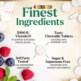 Suplemento de Vitamina D3 5000 IU, Nature's, 60 Tabletas Chewable