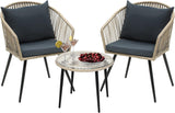 YITAHOME Juego de 3 muebles de mimbre para patio al aire libre, sillas de conversación de ratán para todo tipo de clima, para patio trasero, balcón y terraza con cojines suaves, mesa auxiliar de cristal, ratán gris