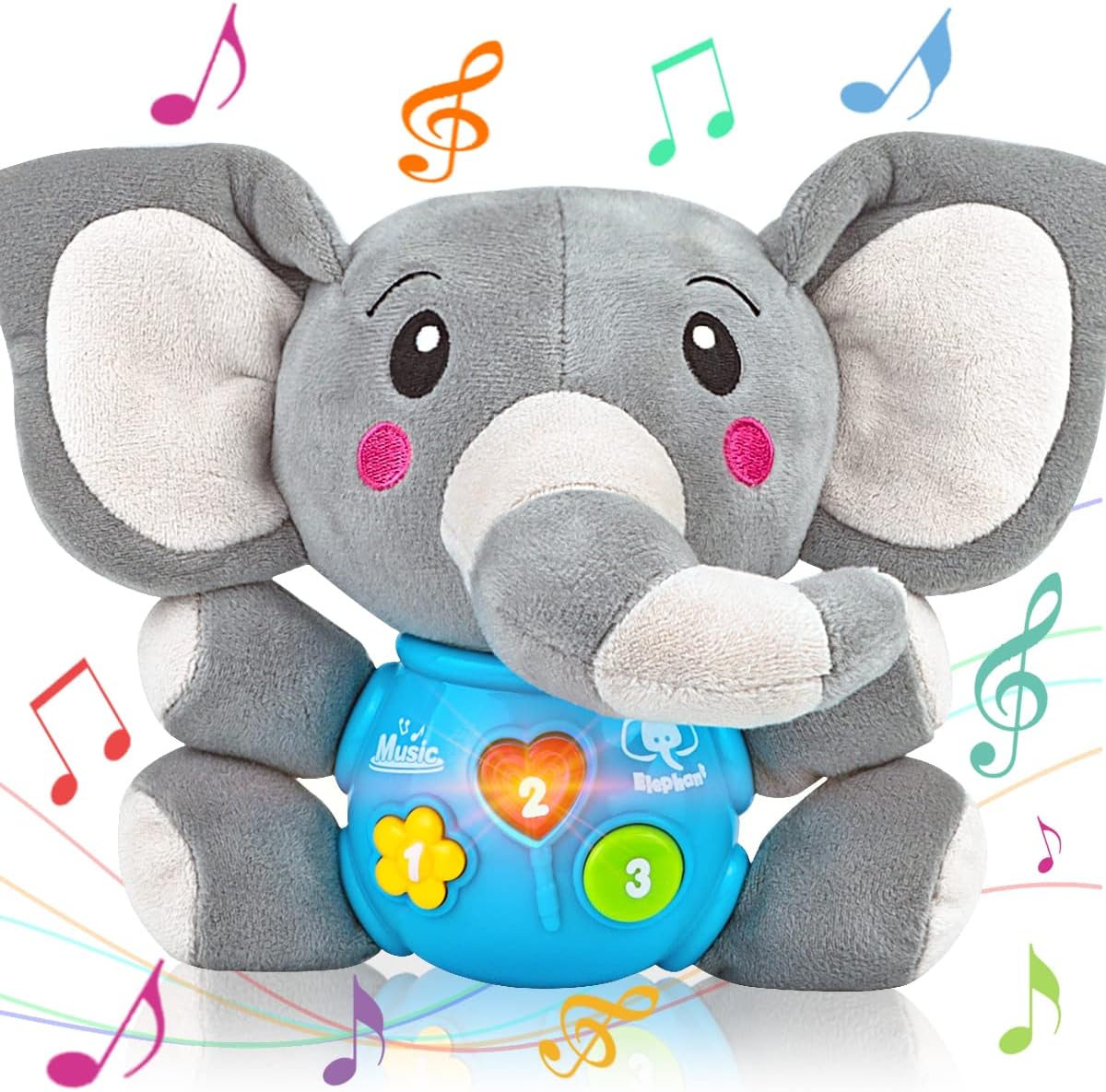 Elefante de peluche Aitbay, juguete musical para bebés 0-36 meses