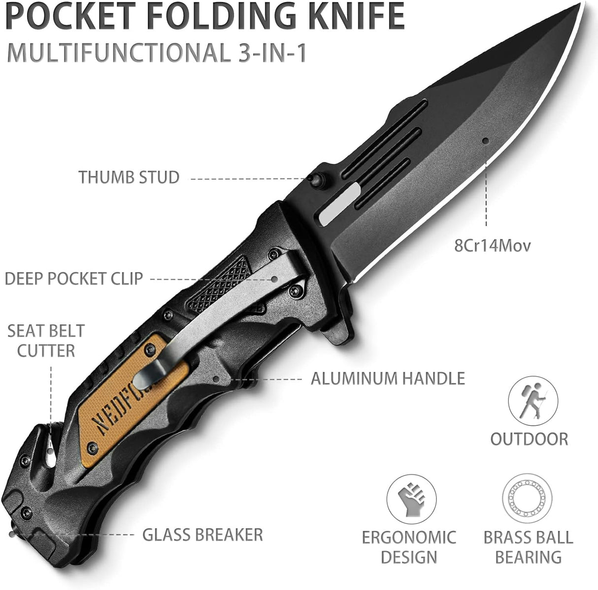 Cuchillo plegable de bolsillo DA75 de camping 3 en 1